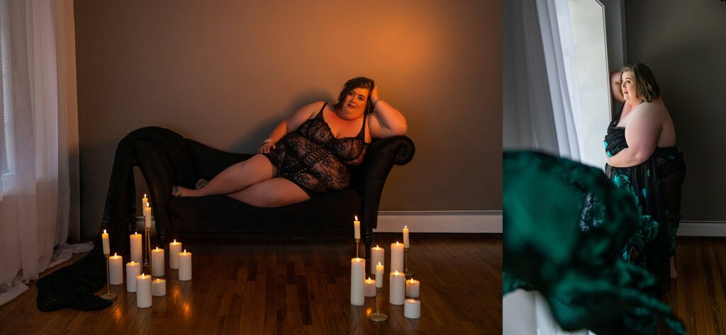 Images show how a Baltimore boudoir photographer uses different shot techniques to show collaboration with client