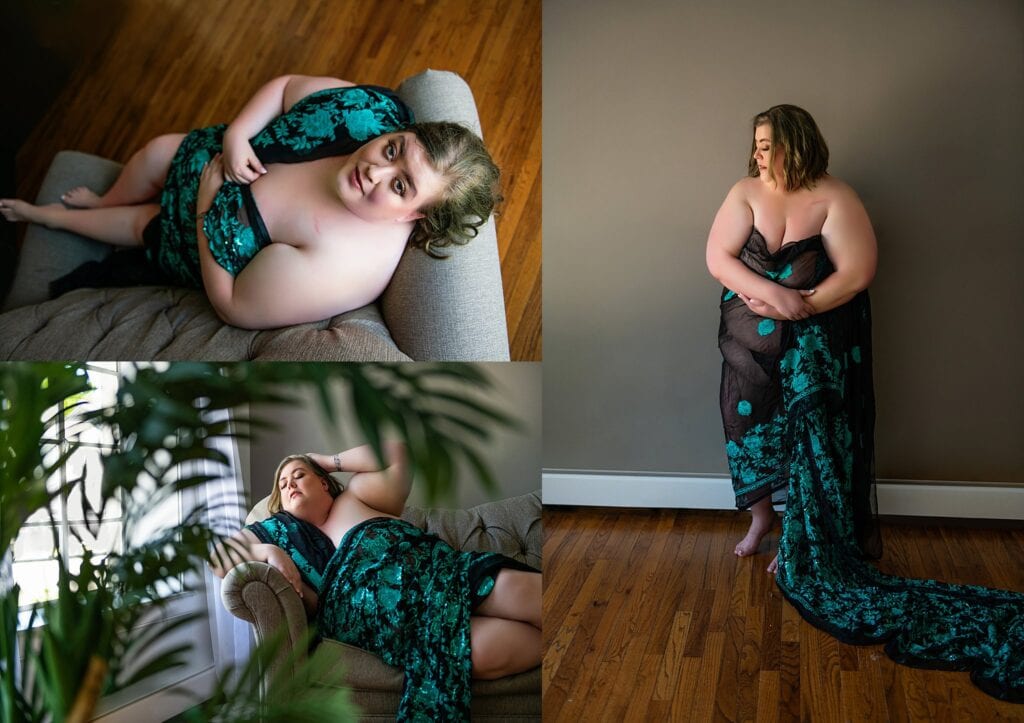 Boudoir model makes bold choice with outfits and posing to tell a story showing collaboration with Baltimore photographer